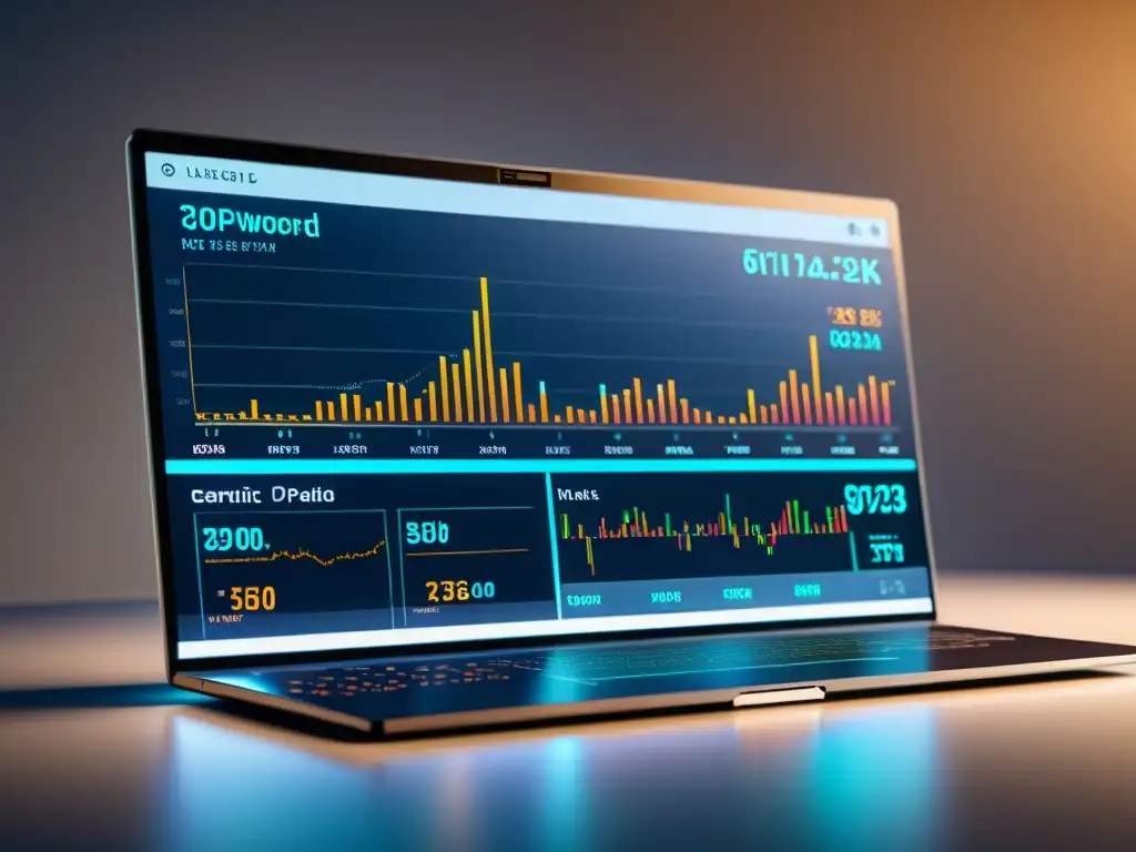 Interfaz futurista de plataforma de inversión IA con gráficos financieros detallados