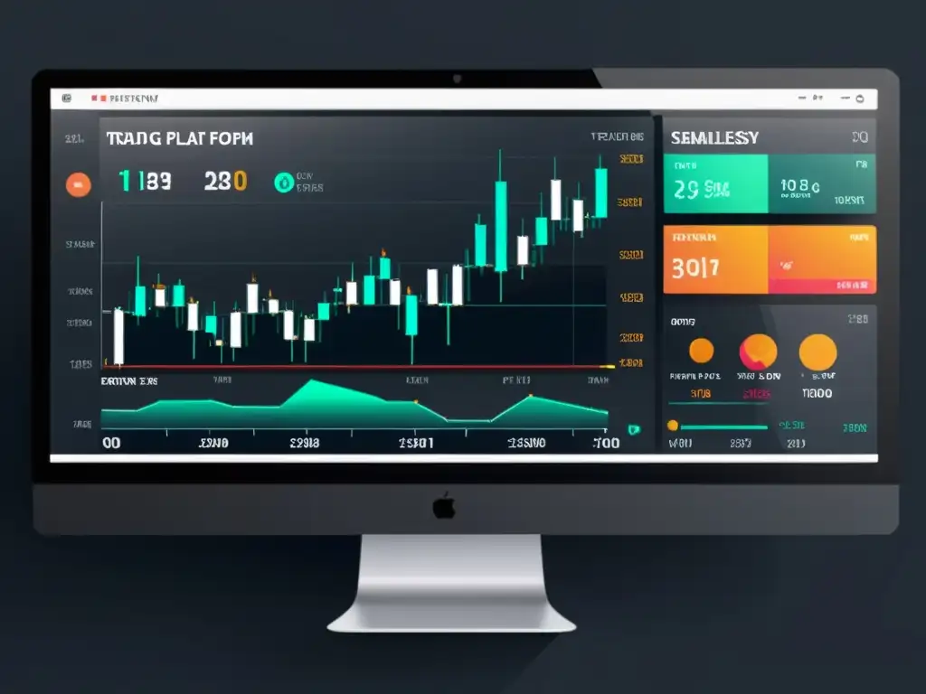 Interfaz futurista de plataforma de trading con diseño minimalista y gráficos vibrantes