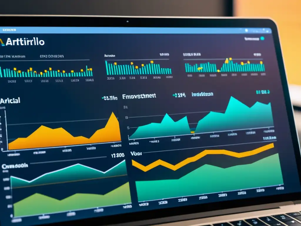Interfaz AI futurista en gestión de riesgos en la Escuela Austriaca, integrada con cartera financiera moderna