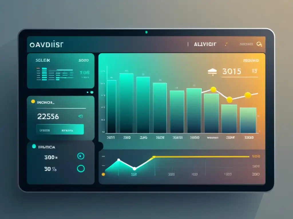 Interfaz futurista de roboadvisor minimalista con gráficos financieros dinámicos