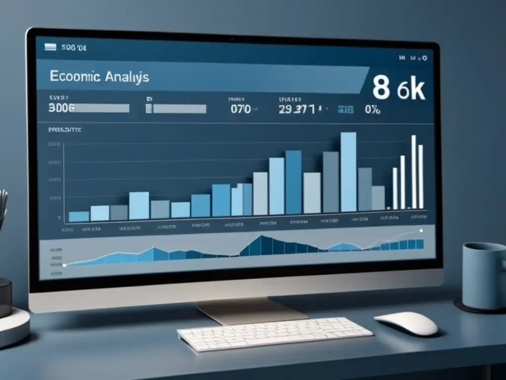 Interfaz moderna de herramientas análisis ciclos económicos con líneas limpias, visualizaciones de datos sofisticadas y paleta de colores en tonos de azul y gris, exudando profesionalismo y tecnología de vanguardia