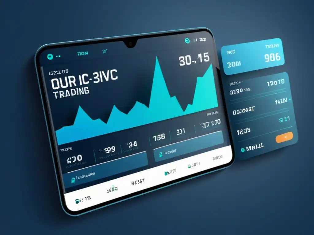 Interfaz de plataforma de trading descentralizada con diseño futurista, herramientas intuitivas y datos de mercado en tiempo real
