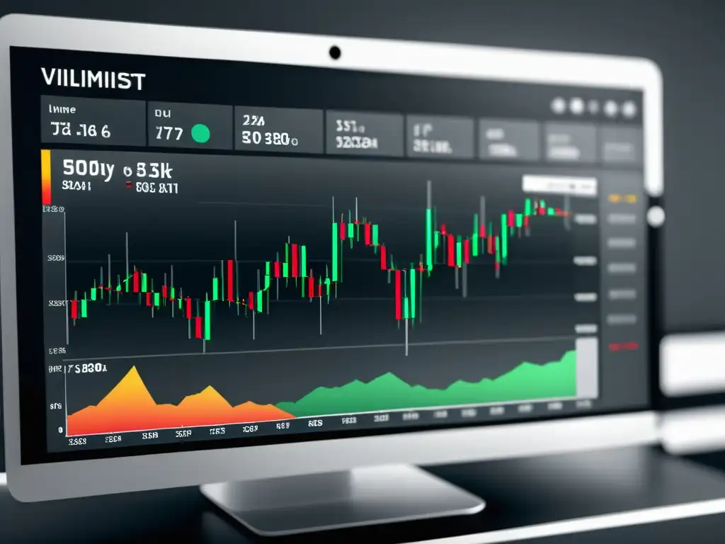 Interfaz de plataforma de trading minimalista con gráficos detallados, estrategias austriacas hiperinflación trading