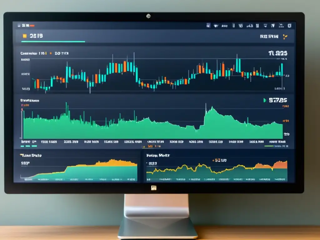 Interfaz de plataforma de trading moderna y minimalista en monitor HD, transmitiendo sofisticación y eficiencia