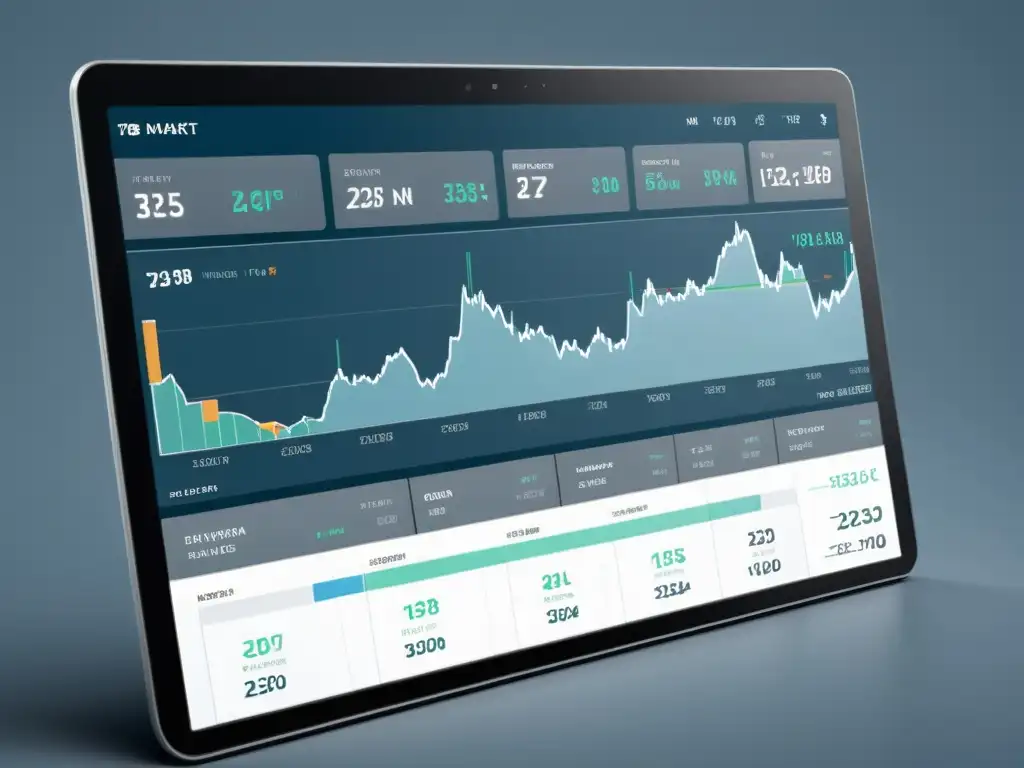 Interfaz de plataforma de trading moderna y minimalista, con datos en tiempo real y gráficos interactivos