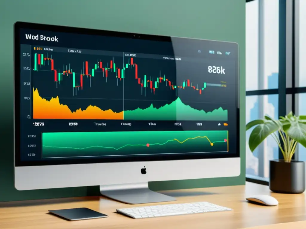 Interfaz de plataforma de trading moderna y minimalista, con gráficos nítidos y esquema de colores profesional