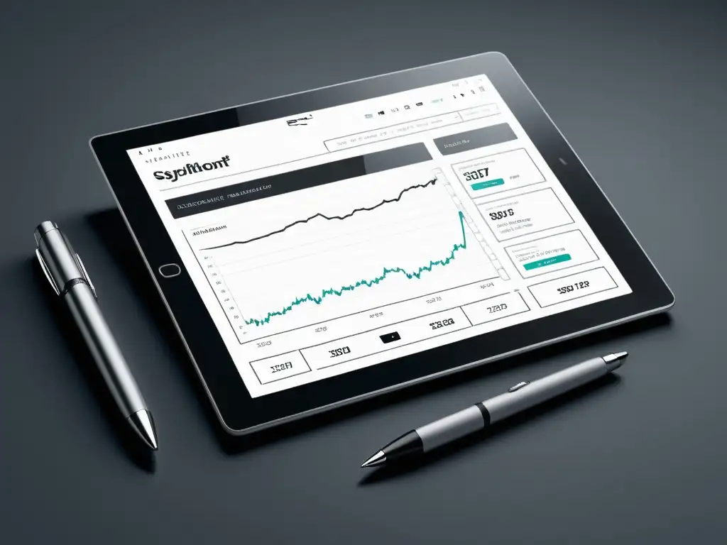 Interfaz sofisticada de plataforma de trading en blanco y negro, para entender mercado con profesionalismo y modernidad