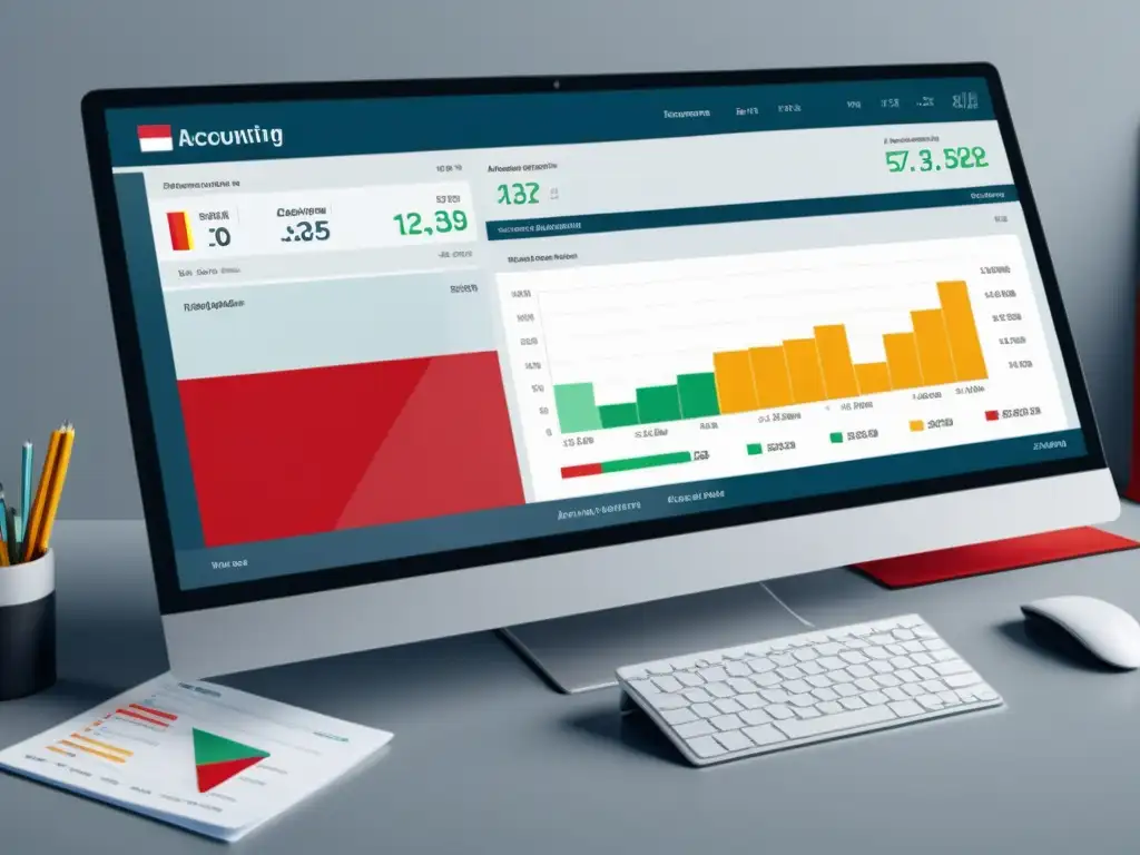 Interfaz de software contable moderno con la bandera austriaca, herramientas profesionales y gráficos de gestión financiera eficiente