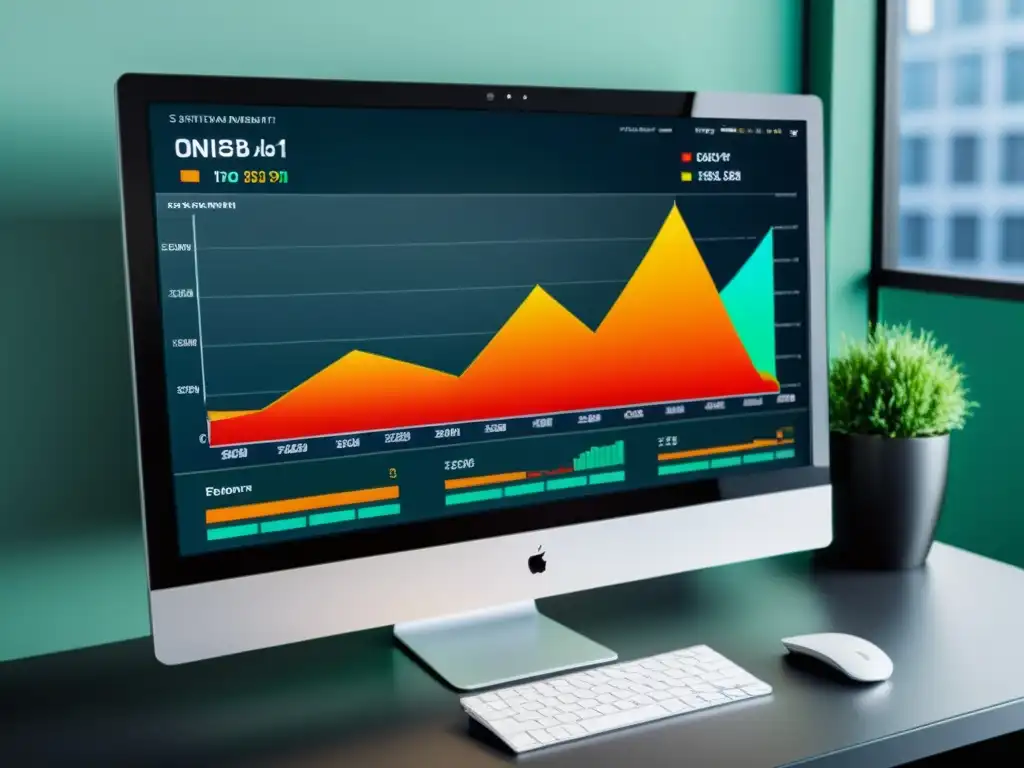 Interfaz de software de gestión financiera austriaco en monitor de alta calidad, con gráficos dinámicos y colores vibrantes