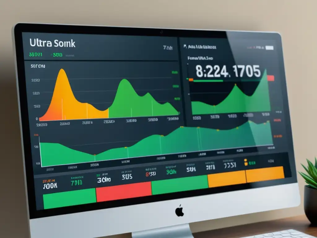 Interfaz de software de gestión financiera para ciclo económico: diseño minimalista, gráficos detallados en 8k y eficiencia tecnológica avanzada