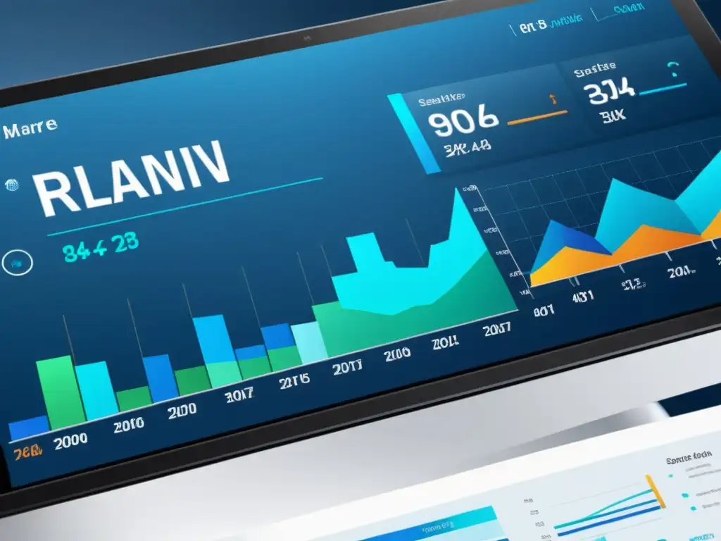 Interfaz de software de gestión para mercado: gráficos vibrantes y precisión en azules y blancos