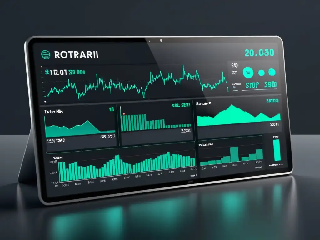 Interfaz de trading futurista y minimalista en 8k, reflejando la filosofía Rothbard