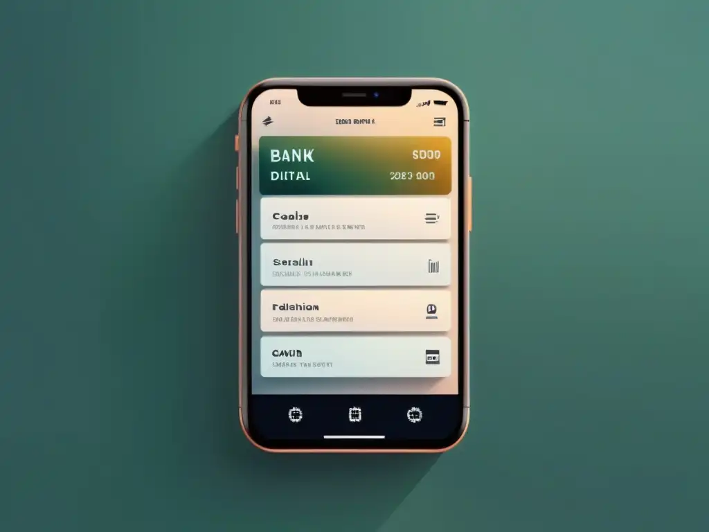 Interfaz bancaria digital minimalista Interpretaciones de la Escuela Austriaca: Interfaz bancaria digital moderna con líneas limpias y paleta de colores suaves, eficiente e innovadora