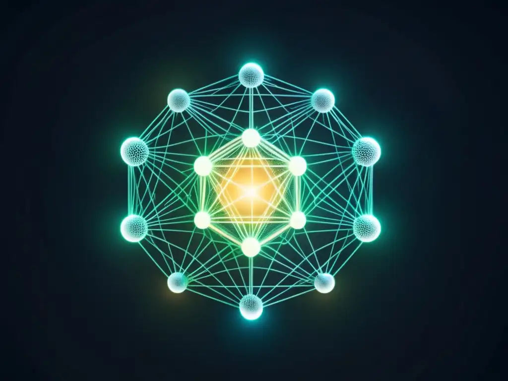 Red de nodos blockchain en 8k: minimalista, detallada y futurista Un intrincado y futurista enjambre de nodos blockchain interconectados en el espacio, con un patrón descentralizado