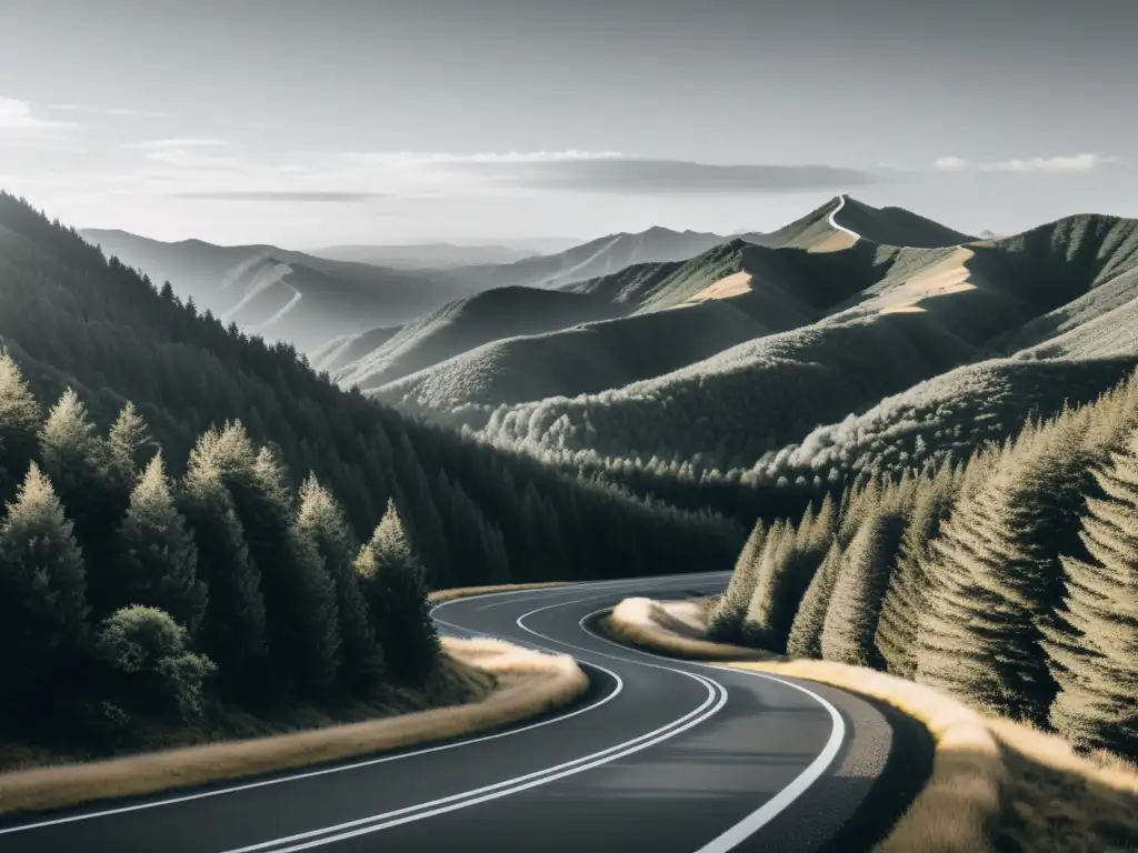 Camino infinito entre árboles: visión a largo plazo Inversiones a largo plazo: una visión austriaca de estabilidad y perspectiva en un paisaje sereno y profundo