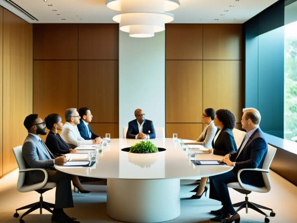 Líderes económicos en foro de discusión, intercambiando ideas en una sala moderna