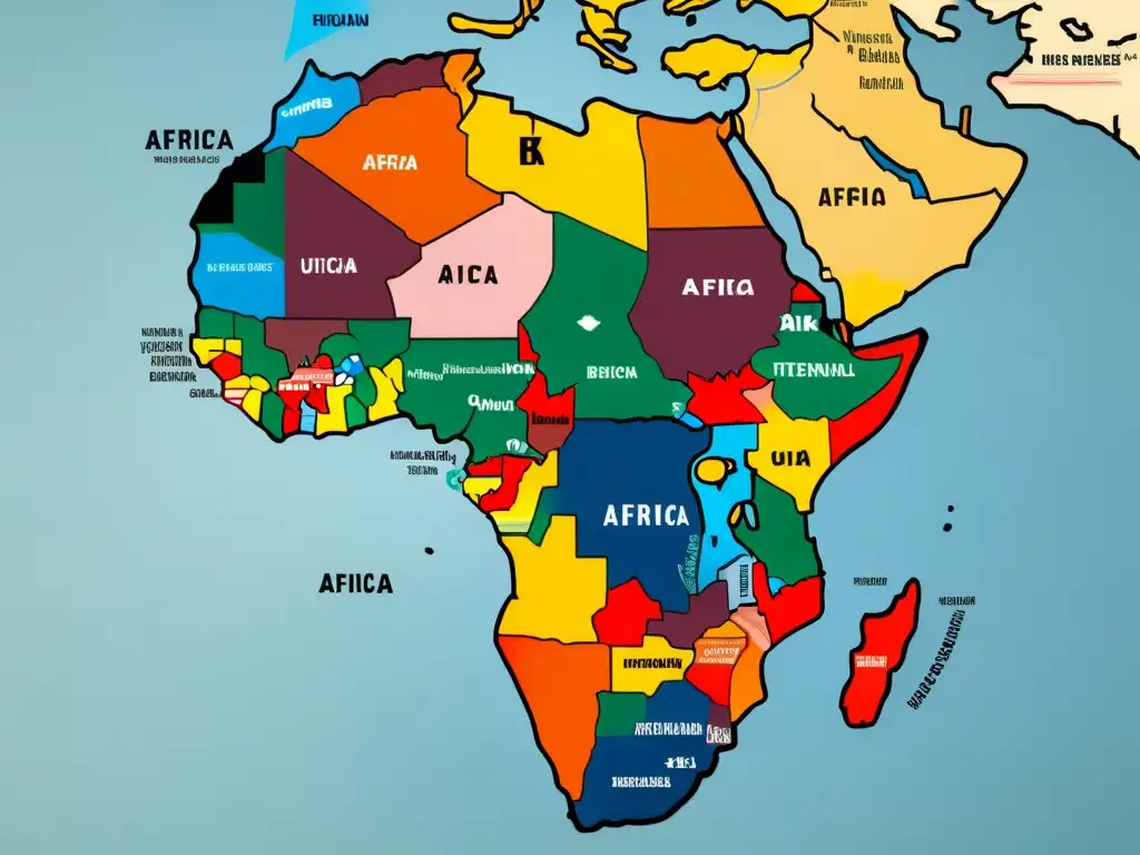 Mapa detallado de África, resaltando la complejidad de las relaciones internacionales