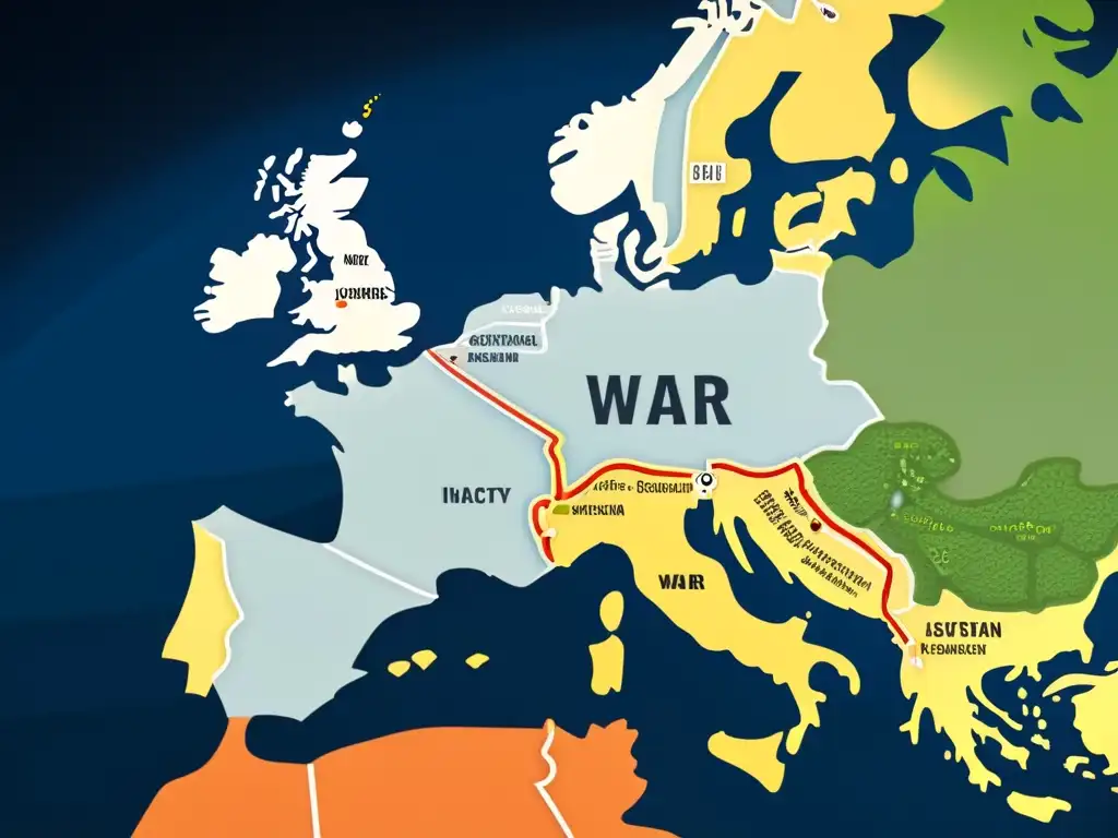 Mapa detallado en 8k mostrando el impacto económico de la guerra y cambios en las rutas comerciales y actividad económica