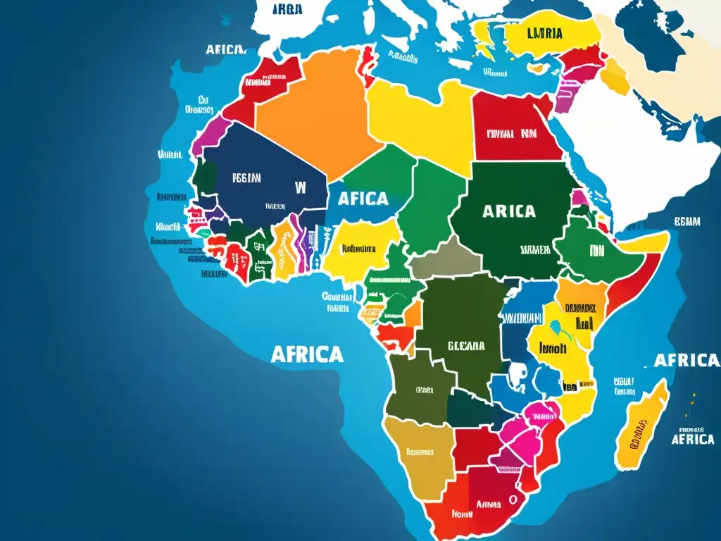 Mapa detallado y vibrante de África con cada país en color y nombre