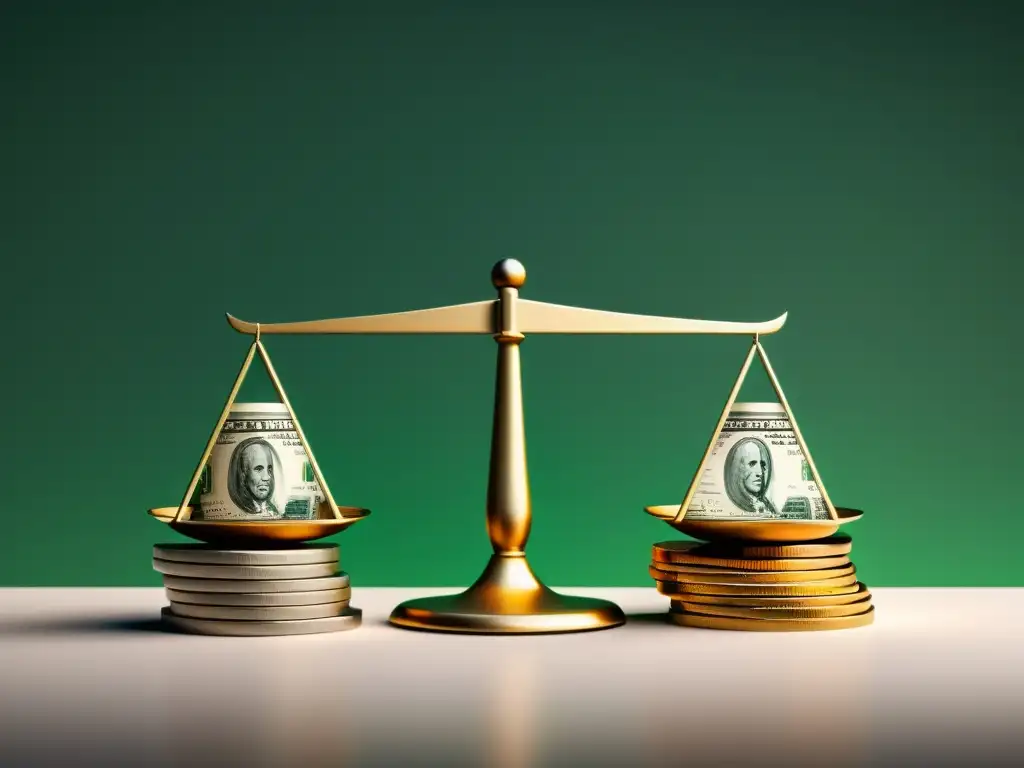 Desigualdad económica: Balanza desequilibrada por dinero Representación minimalista de una balanza con montones de dinero en un lado y vacío en el otro, ilustrando la desigualdad económica