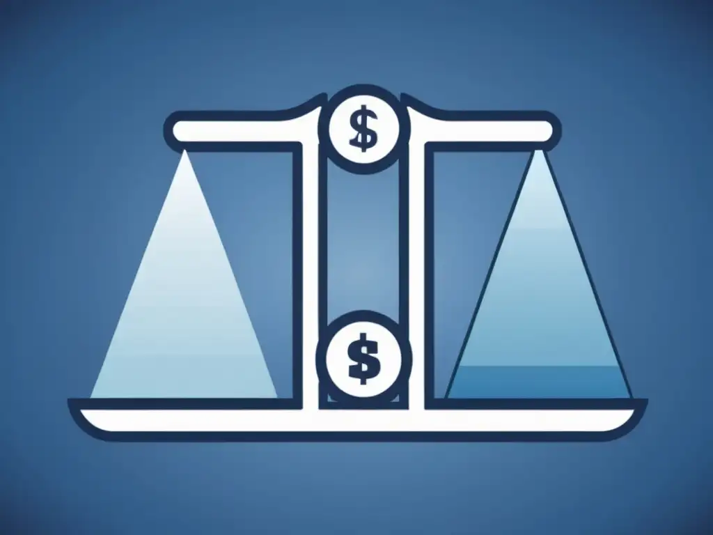 Representación artística minimalista de una balanza con símbolos de inflación y estabilidad monetaria