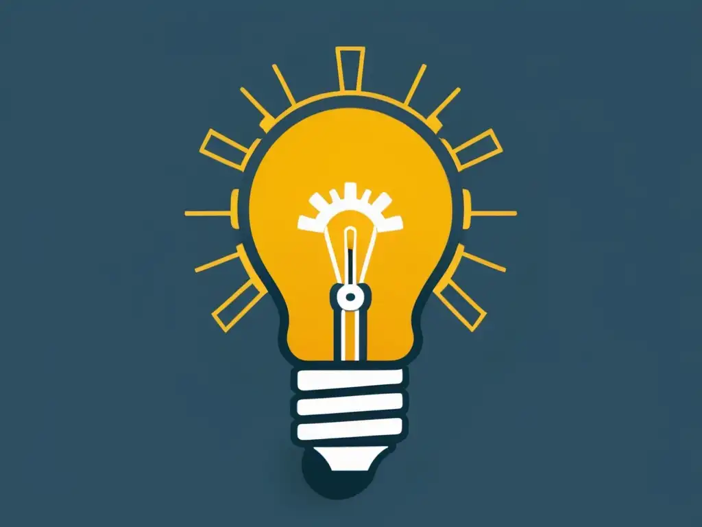 Ilustración minimalista de una bombilla con engranajes entrelazados, simbolizando la interacción entre la innovación y el emprendimiento en la Escuela Austriaca de Economía