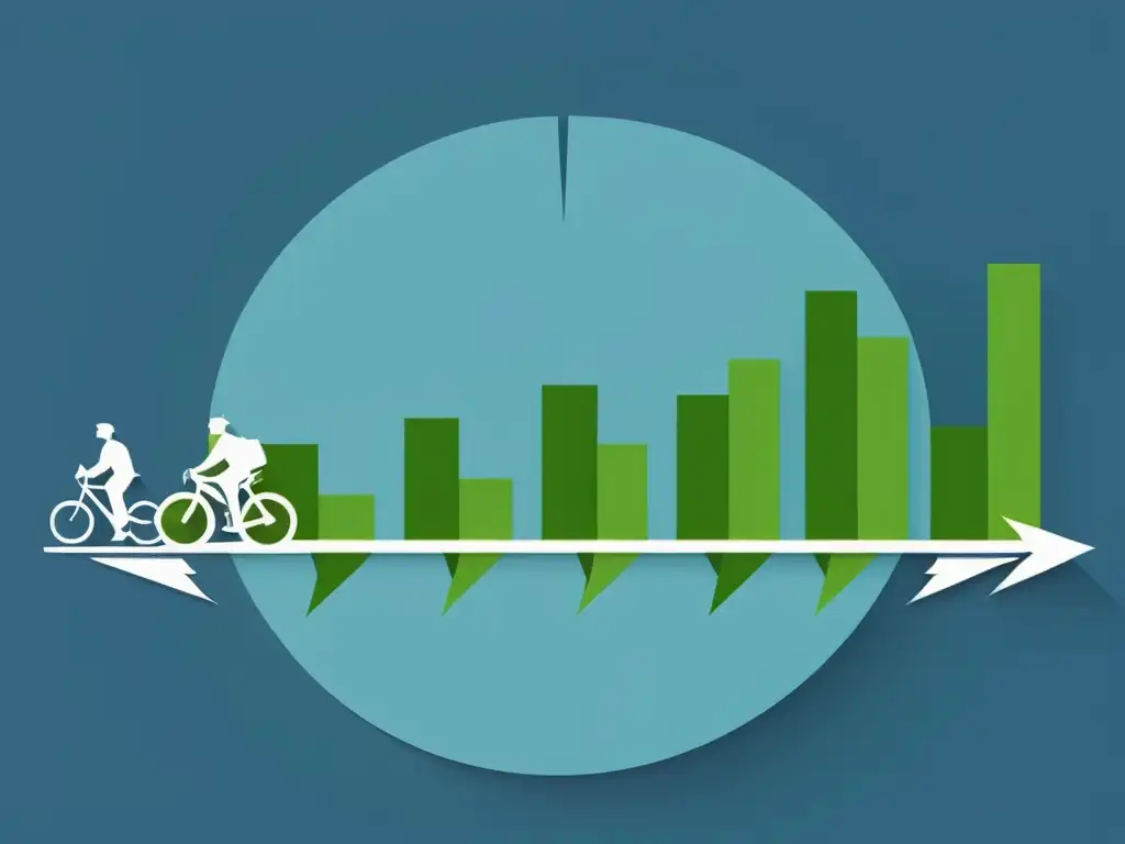 Ilustración minimalista de un ciclo económico estilizado en tonos de azul y verde