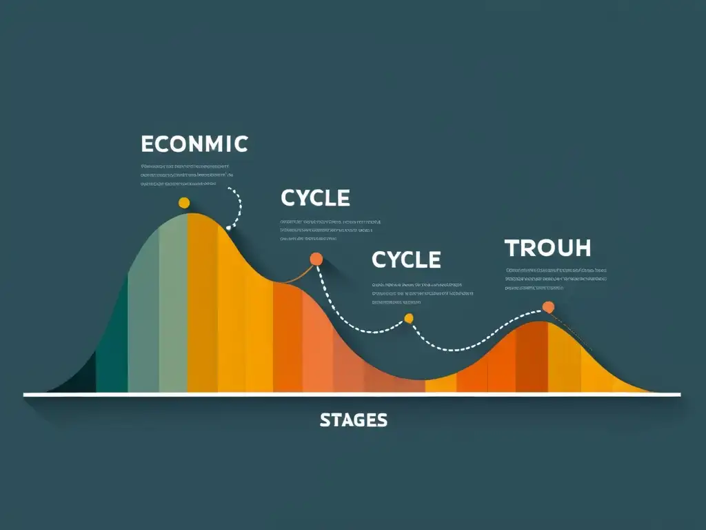 Representación minimalista del ciclo económico con formas geométricas limpias y líneas claras