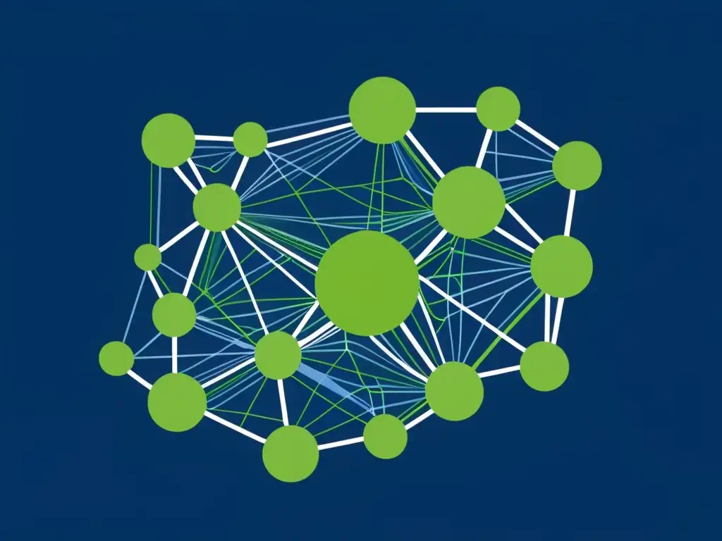 Ilustración minimalista de nodos interconectados y líneas, simbolizando plataformas de trading algorítmico en la teoría del mercado