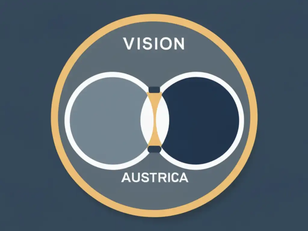 Venn diagrama minimalista en tonos grises con 'Visión austriaca' y 'Economía experimental en la Escuela Austriaca