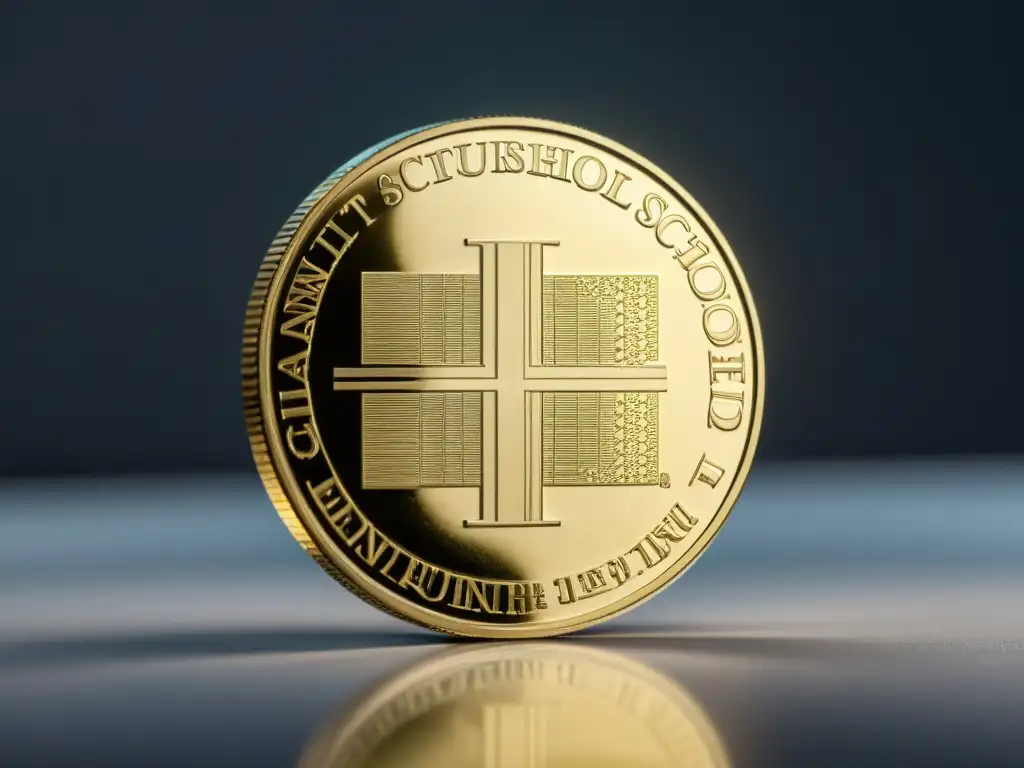 Una moneda de oro con el logo de la escuela austriaca y símbolo de criptomonedas