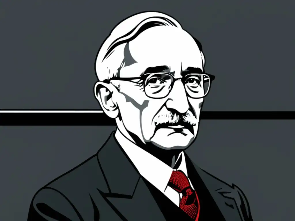 Una obra digital minimalista que muestra a Friedrich Hayek y una línea de tiempo del socialismo