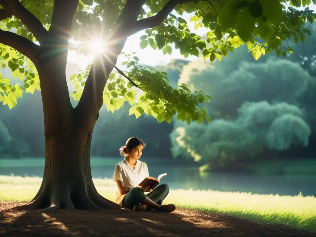 Persona leyendo bajo un árbol, enfoque austriaco seguros vida individualidad y tranquilidad