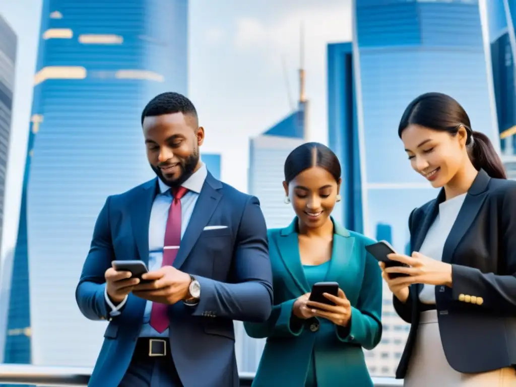 Transacciones digitales: La nueva liquidez financiera Personas realizando transacciones digitales con smartphones en la ciudad, mostrando cómo las aplicaciones de pagos redefinen la liquidez