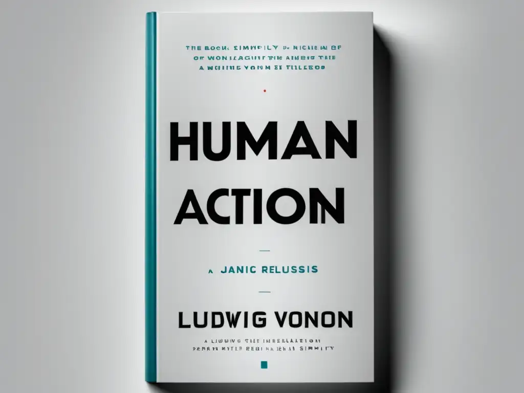 Portada elegante y minimalista de 'Human Action' de Ludwig von Mises, reflejando sabiduría atemporal y sofisticación