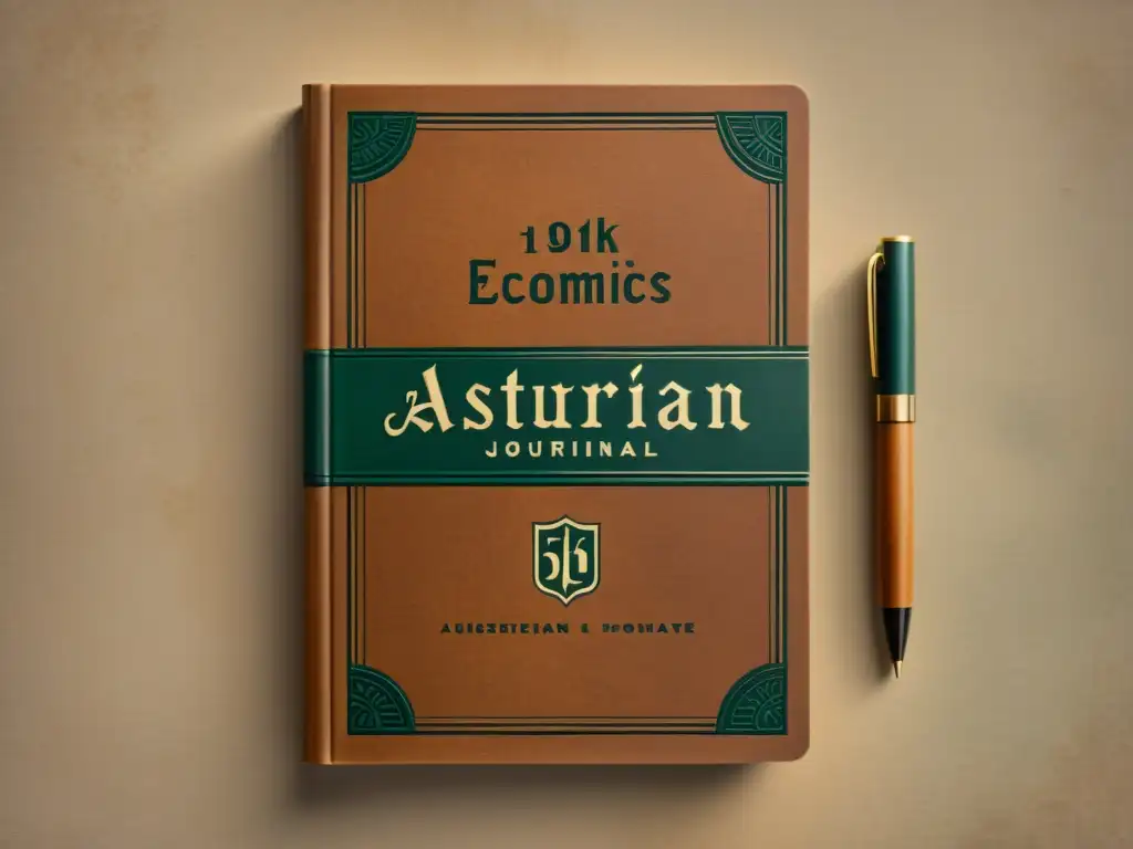 Portada vintage de revista del siglo XX economía austriaca con tipografía intrincada, diseño elegante y tonos tierra nostálgicos