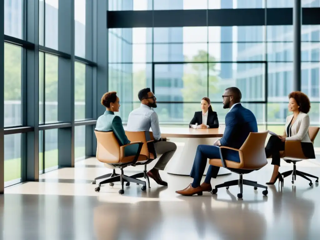 Profesionales diversos colaborando en una oficina moderna y bien iluminada, maximizando la productividad del capital humano