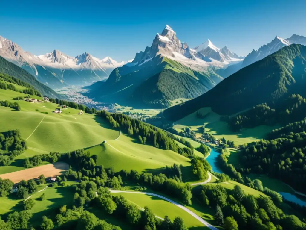 Programas de intercambio Escuela Austriaca: Imponentes Alpes austriacos, con picos nevados y valles verdes, bajo cielo azul sereno