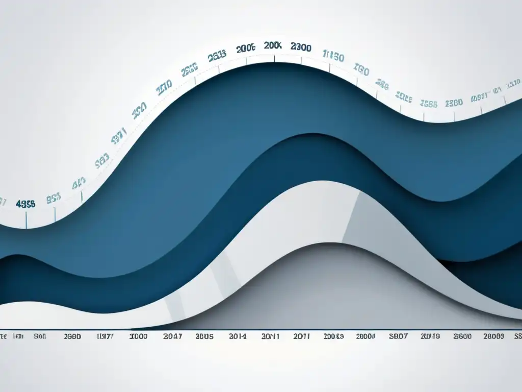 Una representación detallada y minimalista de la Teoría del Ciclo Económico de Hayek, con ondas y flechas en tonos suaves