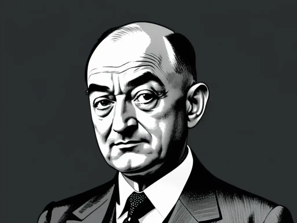 Retrato en blanco y negro de Joseph Schumpeter, destacando su mirada reflexiva