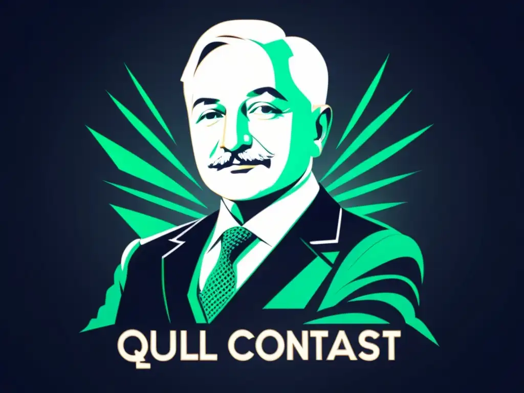 Ludwig von Mises sostiene smart contracts, rodeado de un mercado futurista