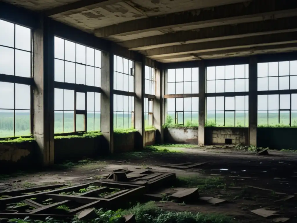 Ruinas abandonadas de complejo industrial soviético, reflejo de la planificación centralizada Escuela Austriaca en desuso