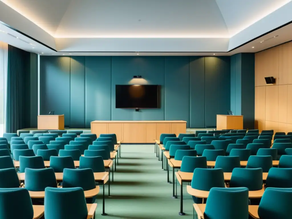 Salón de Conferencias Exclusivo y Profesional Una sala de conferencias moderna y exclusiva con una estética elegante