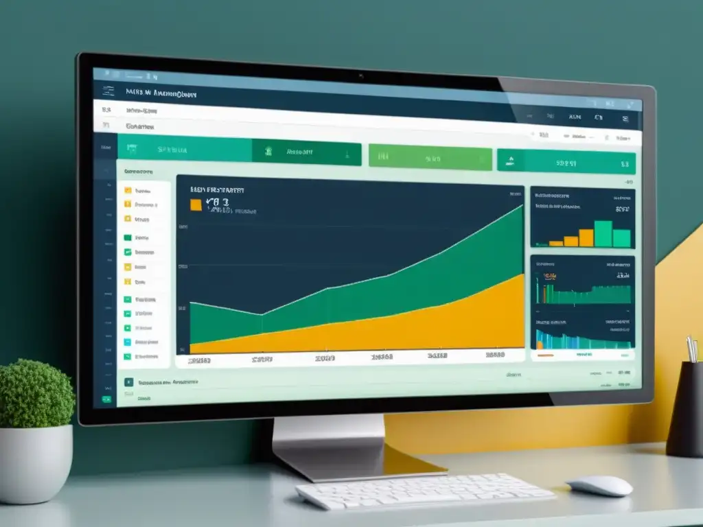 Software de gestión para decisiones financieras en pantalla, con diseño limpio y datos visuales que transmiten control financiero