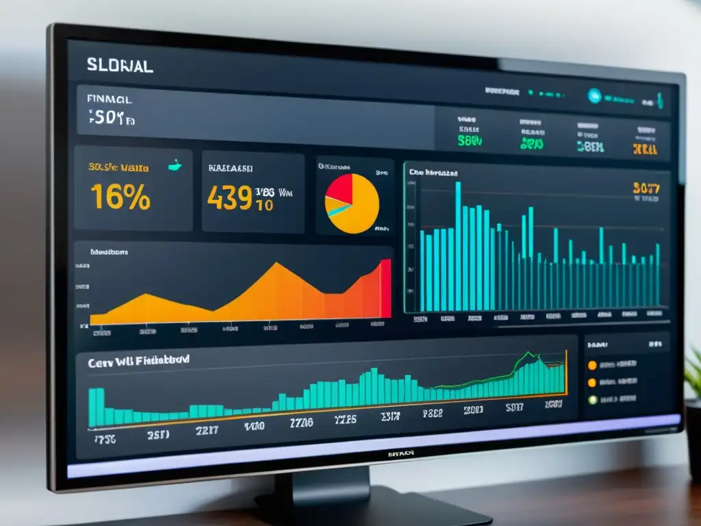 Software de gestión financiera para ciclo económico: Detallado panel financiero en monitor de alta resolución