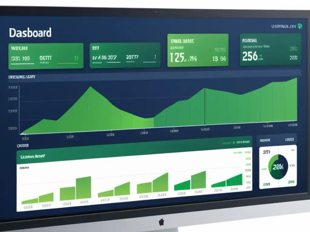 Software de gestión financiera para emprendedores en un moderno panel de control financiero en una oficina contemporánea con luz natural