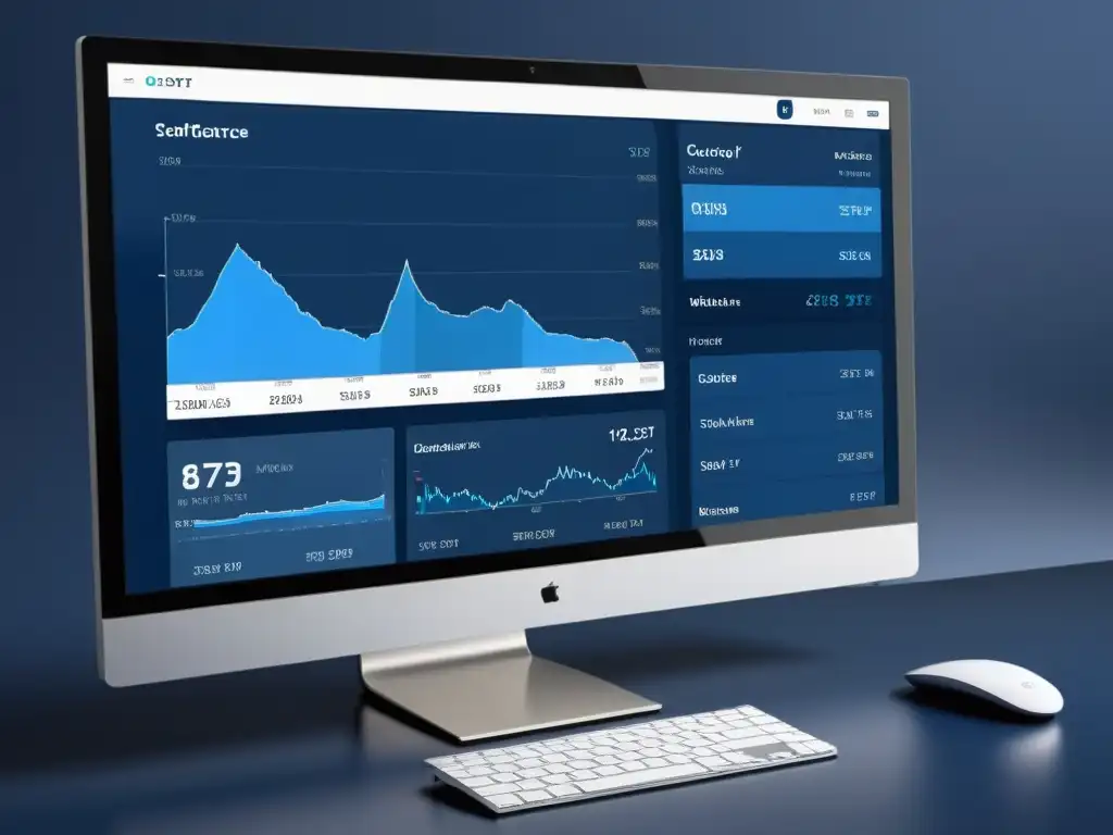 Software de gestión para mercado: Interfaz financiera moderna con visualizaciones dinámicas y gráficos interactivos en monitor de alta resolución