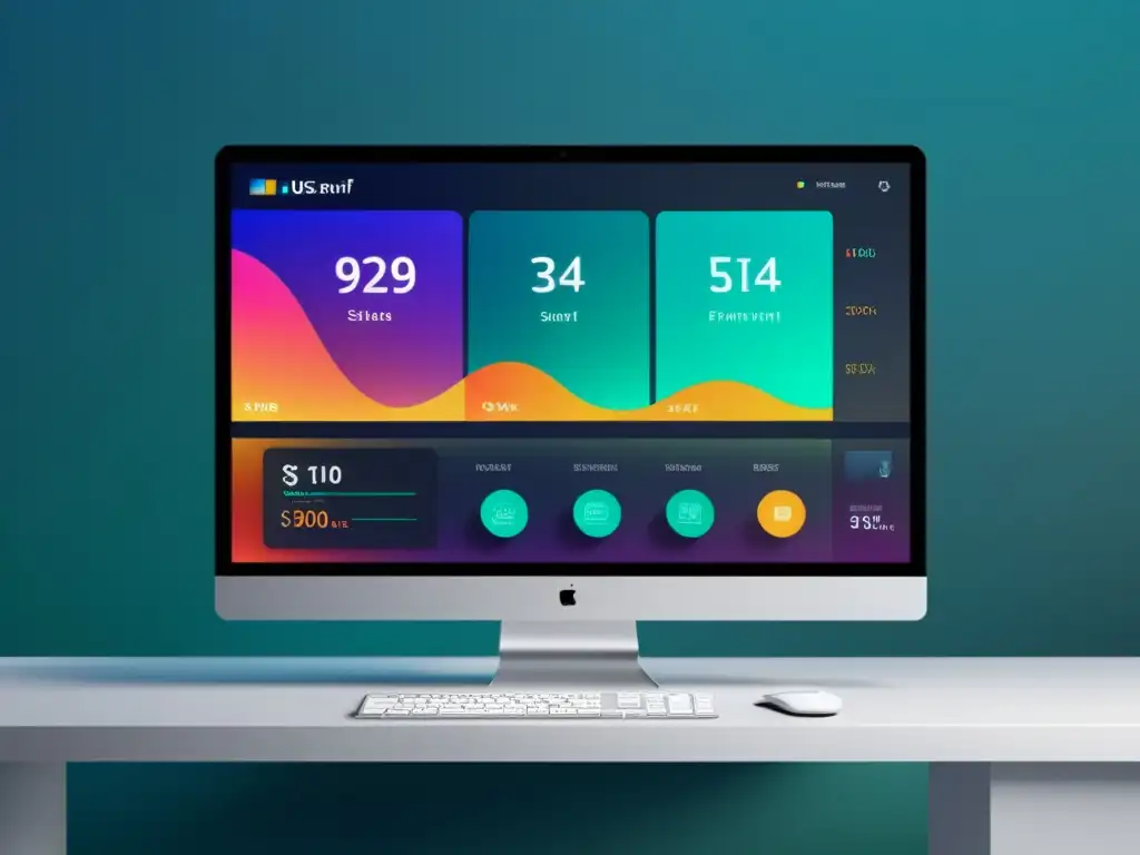 Software de gestión para mercado: Interfaz financiera moderna y elegante con diseño minimalista, colores sofisticados y tecnología de vanguardia