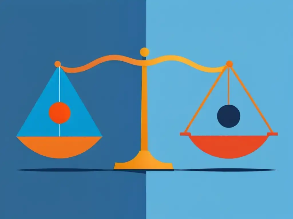 Dos teorías económicas opuestas representadas en una balanza, reflejando el debate sobre la Diferencias entre Teoría Monetaria Moderna y Escuela Austriaca