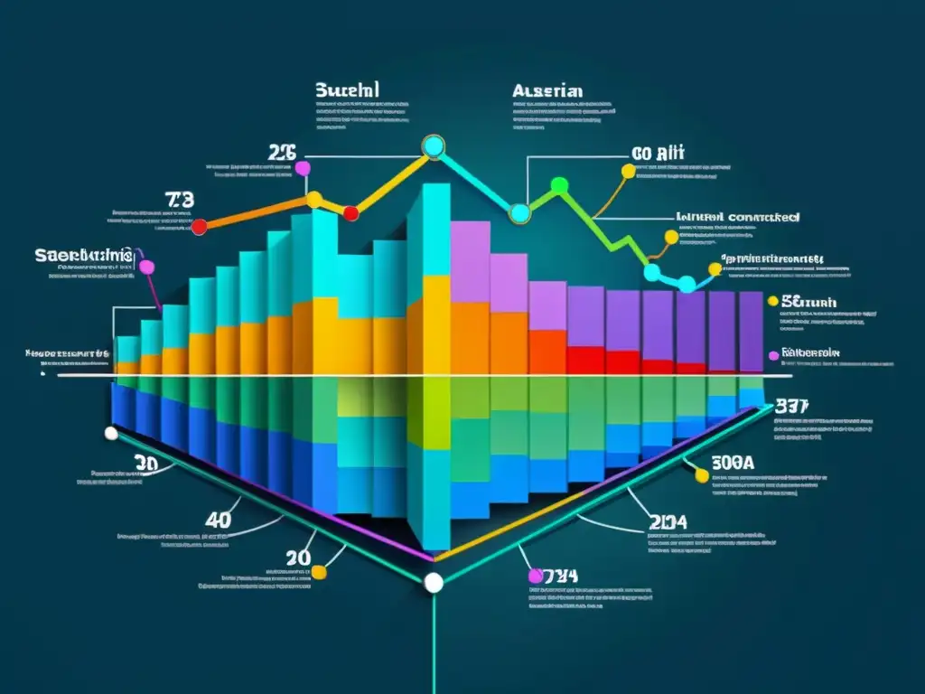 Vibrante representación gráfica de la aplicación de la teoría del ciclo económico austriaco, con un modelo detallado y colores llamativos